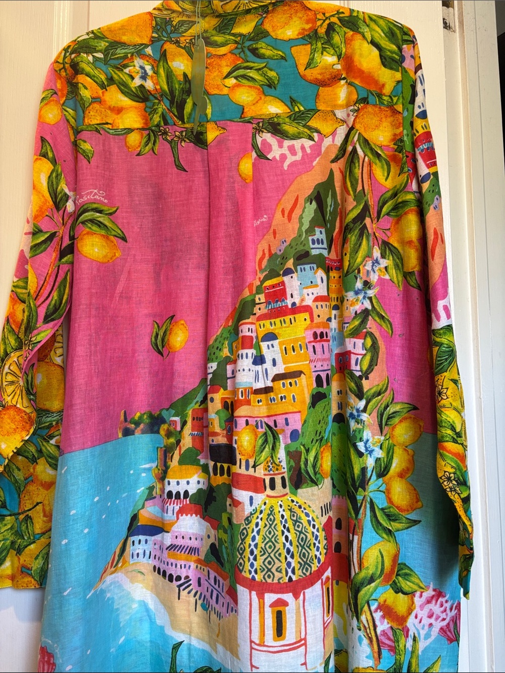 ANTICA SARTORIA MULTICOLORED 4 BUTTON DOWN COTTON DRESS LEMON AND VILLAGE PRINT - Picture 9 of 12